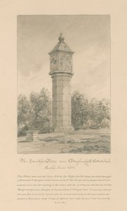 Westmorland - Brougham Castle - Countess Pillar: sepia tekening, 1800