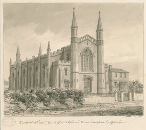 Wolverhampton - Sint-Pauluskerk: sepia tekening