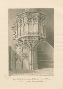 Wolverhampton - Stenen preekstoel in Sint-Pieterskerk: sepia tekening