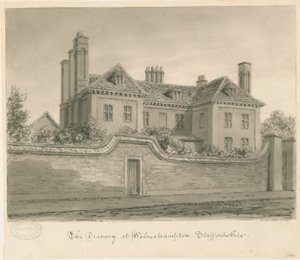 Wolverhampton - Het Deanery House: sepia tekening door John Buckler