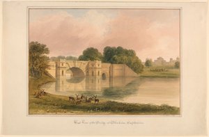 Westelijke aanblik van de brug bij Blenheim, Oxfordshire door John Buckler, F.S.A.