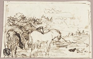 Schets van Paarden die in Water Staan