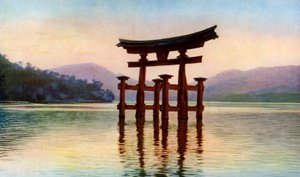 Torii van de Itsukushima tempel op Miyajima Eiland, Japan, ca. 1930s