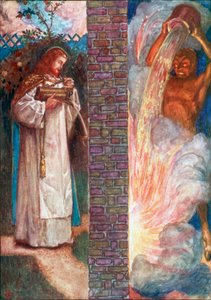 Christus en de duivel (kleurenlitho) door John Byam Liston Shaw
