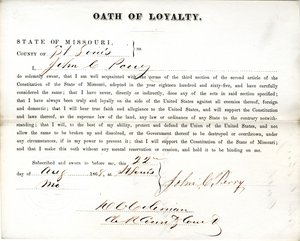 Loyaliteitseed van John C. Perry uit Missouri, County of St. Louis