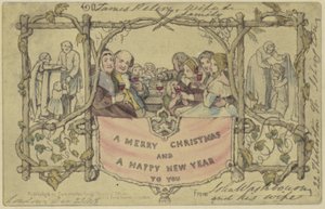 Facsimile reproductie van de eerste kerstkaart door John Callcott Horsley