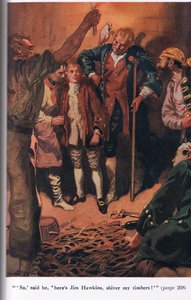 Dus zei hij Hier is Jim Hawkins, schud mijn timbers, illustratie uit 
