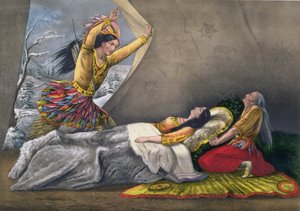 De dood van Minnehaha, gegraveerd en uitgegeven door Currier en Ives, 1867
