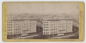 Stereograaf van het uitzicht vanaf de koepel van City Hall naar het noorden, voor de brand van Chicago in 1871
