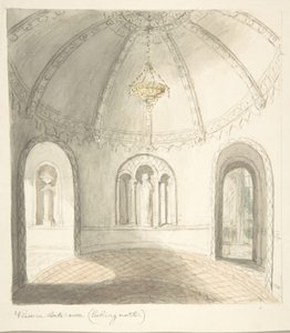 Lea Castle, Worcestershire, uitzicht in de voorkamer, kijkend naar het noorden door John Carter.