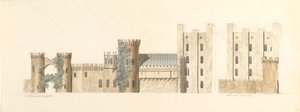 Noordelijke aspecten van Lea Castle en westelijke aspecten van Wolverly, Cookly, Worcestershire, ca. 1816 door John Carter.