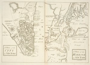Holkham MS 109 F 41, plannen van de stad en haven van New York, c.1740 (gravure) door John Carwitham