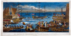 De inscheping van Zijne Majesteit in Greenwich, naar Schotland door John Chapman