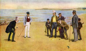 The Stymie, een viertal dat golf speelt in North Berwick door John Charles (after) Dollman