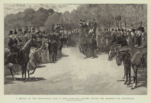 Een bijeenkomst van de Four-in-Hand Club in Hyde Park, de Koetsen verlaten het Magazine voor Hurlingham door John Charlton
