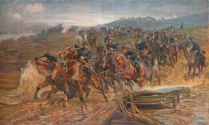 Franse artillerie steekt de rivier de Aisne over, september 1914, 1915 door John Charlton