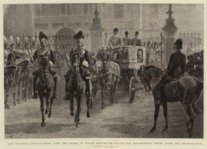 De tekenkamer van Hare Majesteit, H R H de Prins van Wales verlaat het paleis naar Marlborough House na de tekenkamer door John Charlton