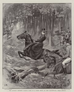 De Duitse keizerin neemt deel aan een zwijnenjacht in de Grunewald, nabij Berlijn door John Charlton