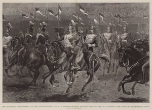 Het Militaire Toernooi in de Agricultural Hall, Een Dubbele Dubbele Muzikale Rit door de 17e Lancers, de Duke of Cambridge