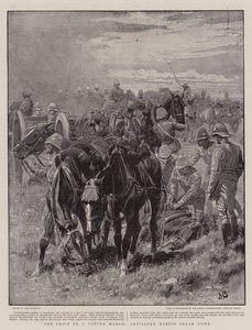 De prijs van een gedwongen mars, artilleriepaarden breken af