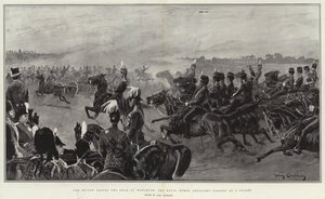 De recensie voor de sjah in Woolwich, de Royal Horse Artillery passeert in galop