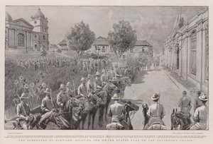 De overgave van Santiago, het hijsen van de Amerikaanse vlag op het paleis van de gouverneur door John Charlton