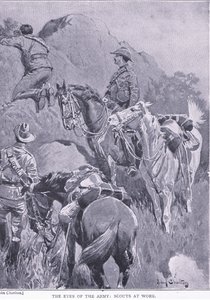 De ogen van het leger, verkenners aan het werk, uit Na Pretoria: De Guerrillaoorlog gepubliceerd door Harmsworth Bros Limited, 1901 door John Charlton