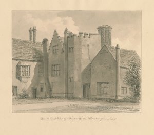 Buckinghamshire - Chenies Hall: sepia tekening, 1824