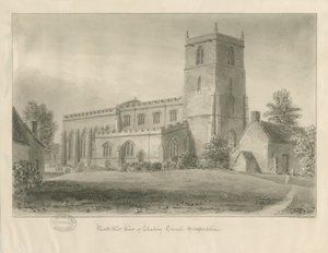 Checkley Kerk: sepia tekening door John Chessell Buckler