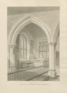 Interieur van Ellastone Kerk: sepia tekening