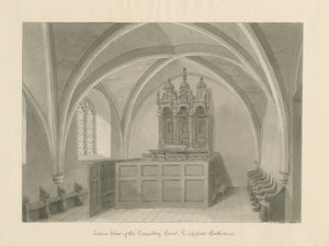 Interieur van Lichfield Kathedraal - Consistoriehof door John Chessell Buckler