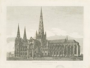 Lichfield Kathedraal - Zuidoostaanzicht: gravure door John Chessell Buckler