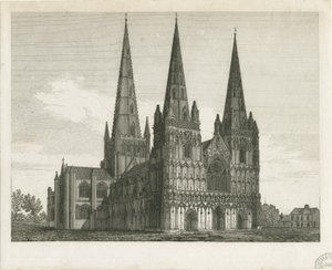 Lichfield Kathedraal - West Front (gravure) door John Chessell Buckler