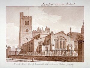 Zuidoostelijk uitzicht op de kerk van St Mary, Lambeth, Londen door John Chessell Buckler