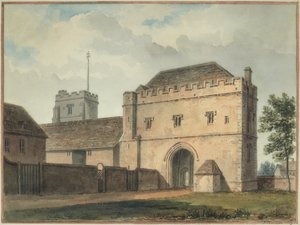 Zuidelijk Uitzicht op de Grote Poort van het College in Maidstone door John Chessell Buckler