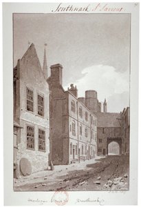 Uitzicht richting de poort van Montague House, Southwark, Londen, 1827 door John Chessell Buckler