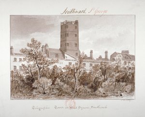 Uitzicht op telegrafische toren in West Square, Southwark, Londen door John Chessell Buckler