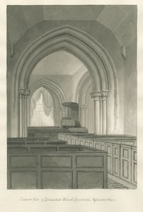 Worcestershire - Droitwich - Dodderhill Kerk Interieur: sepia tekening