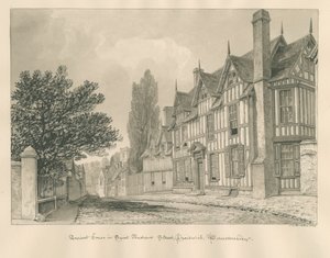 Worcestershire - Droitwich - Sint-Andreassstraat Oud Huis: sepia tekening door John Chessell Buckler