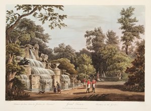 Grand Trianon, fontein in de tuin, illustratie uit Versailles, Parijs en Saint Denis, uitgegeven 1805