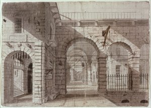 Binnenplaats van de Newgate Gevangenis door John Claude Nattes