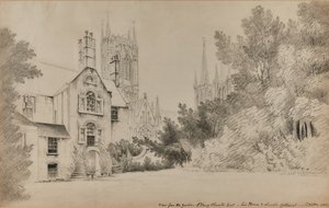 Uitzicht vanuit de tuin van Henry Thorold, Esq., zijn huis & Lincoln Kathedraal