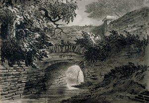 Zicht op een deel van het afvoersysteem van de Serpentine in Hyde Park, Londen, ca. 1817