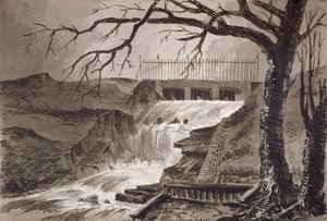 Uitzicht op de uitlaat van de Serpentine, Hyde Park, Londen, 1818 door John Claude Nattes