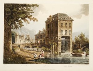Molen bij Charenton, illustratie uit Versailles, Parijs en Saint Denis, uitgegeven 1807 (aquatint) door John Claude after Nattes