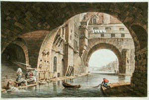 De Wasplaats van het Hotel-Dieu en de Pont de la Tournelle, gegraveerd door I. Hill, 1810 door John Claude after Nattes