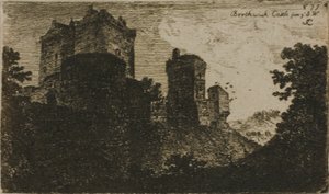 Borthwick Castle vanuit het zuidwesten door John Clerk of Eldin