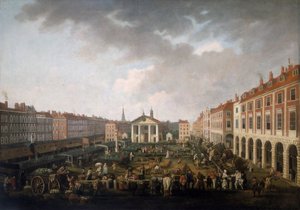 Covent Garden Piazza en Markt door John Collet