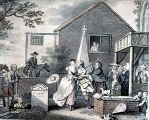 Groep bij een Kerkportaal