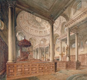 Interieur van de kerk van St. Stephen Walbrook, City of London, 1811